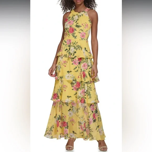Jessica Howard | Dresses | Nwt Jessica Howard Womens 4 Style Maxi  Sleeveless Chiffon Yellow Floral Dress
